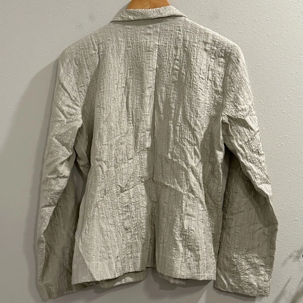 Eileen Fisher Size Small Beige 100% Silk Textured Open Front Blazer Jacket Lux